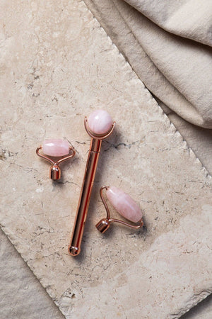 Rose Quartz Glow Up Roller – 3 Interchangeable Rose Quartz Heads for Facial Massage, Puffiness & Product Absorption