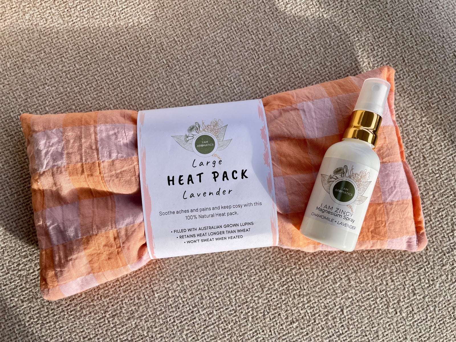 I Am Aromatics Magnesium Recovery Pack with Lupin Heat Pack and I Am Zingy Spray