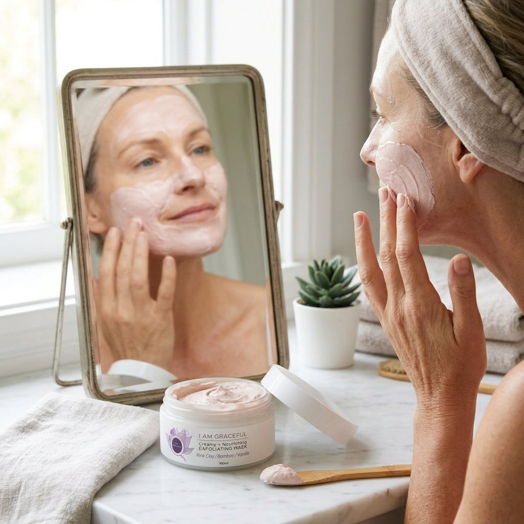 I Am Graceful Pink Clay Exfoliating Cream Mask – Australian Pink Clay & Bamboo Polish for All Skin Types