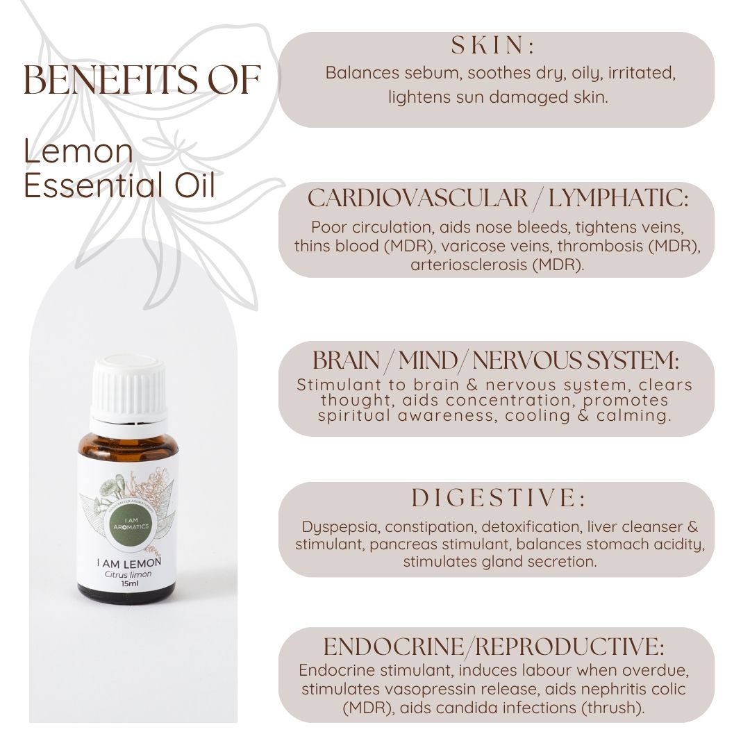 lemon essential oil 15ml amber bottle with botanical logo