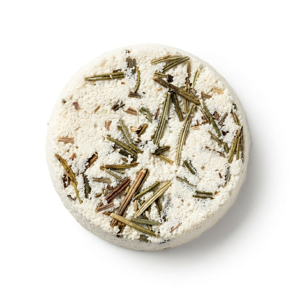 I Am Aromatics Menthol and Eucalyptus shower steamer discs for congestion relief, shown in a bathroom setting.