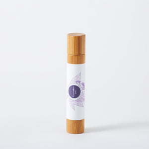 lavender natural perfume, bamboo roller with purple botanical logo