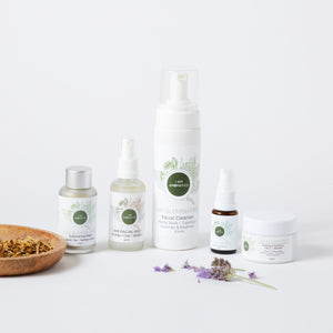 I Am blemish free collection, exfoliating mask, facial mist, cleanser, spot treatment and face cream